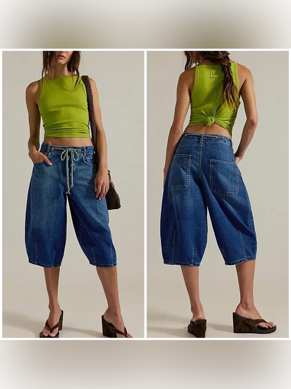 NWOT Free People We the Free Amada Crop Barrel Jeans Lover Blue Medium Wash - 27